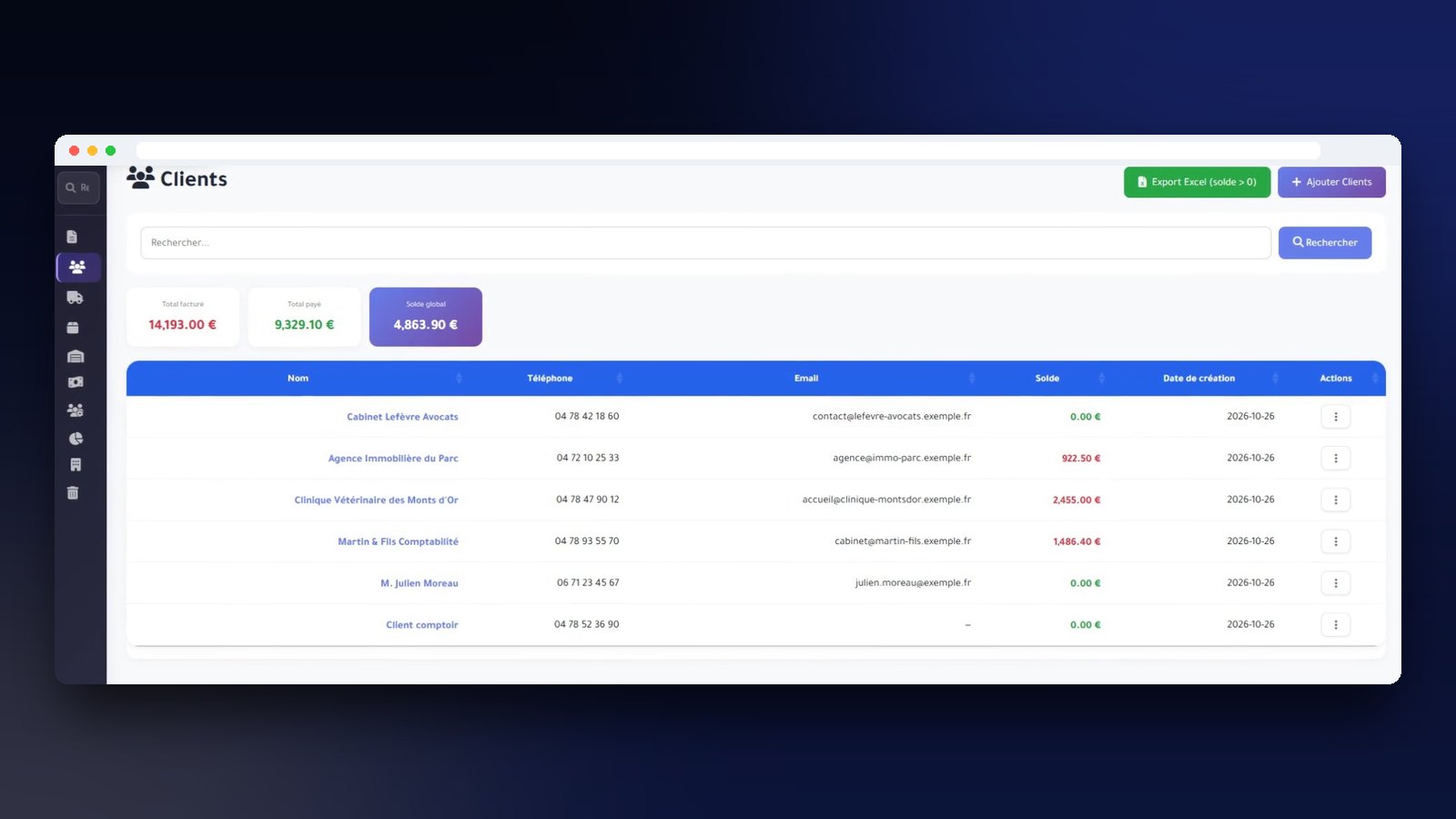 Fichier clients avec le solde de chacun